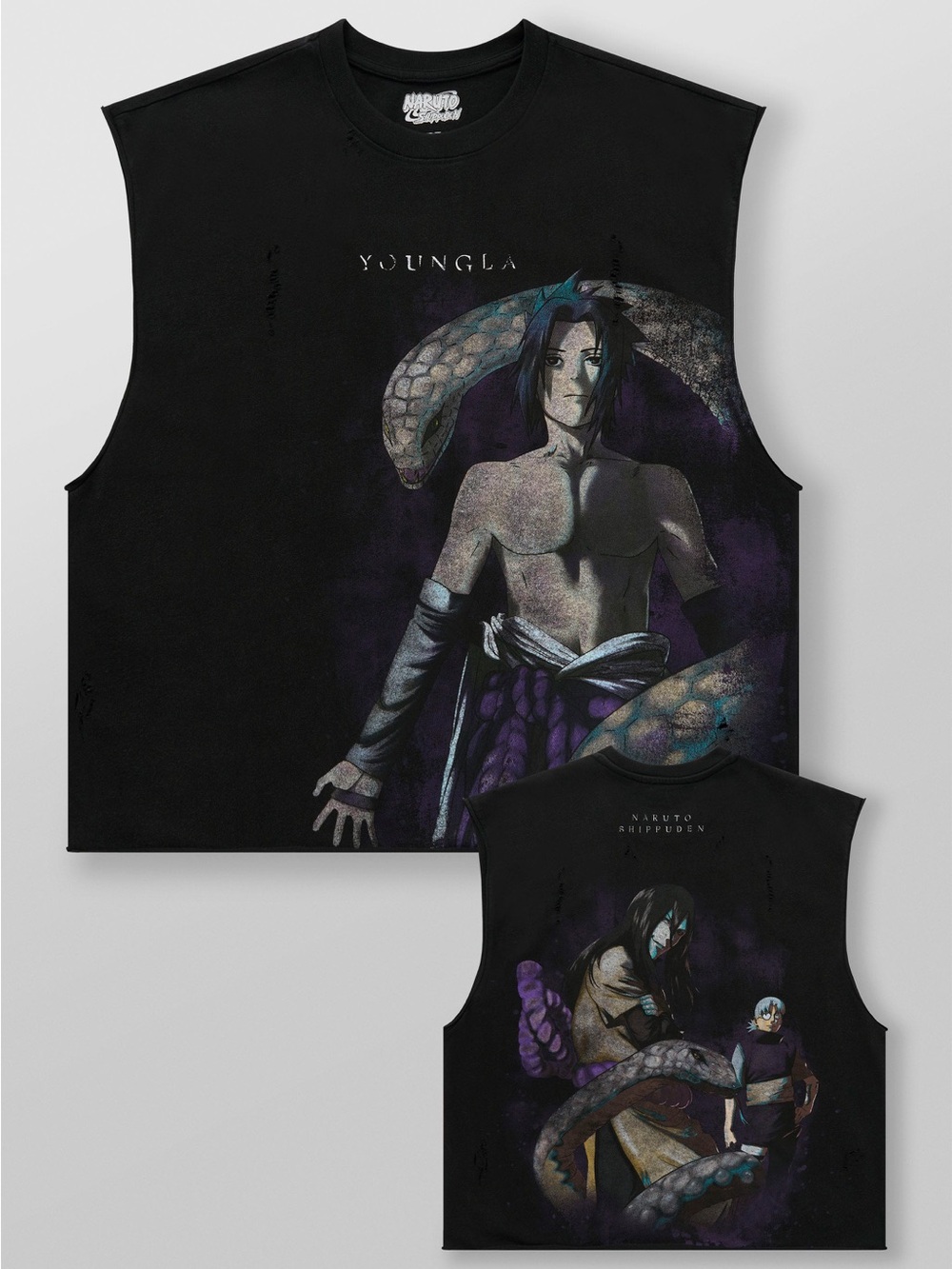 YoungLA 3055, Naruto Cutoff Tee, Size S, Team Orichimaru
